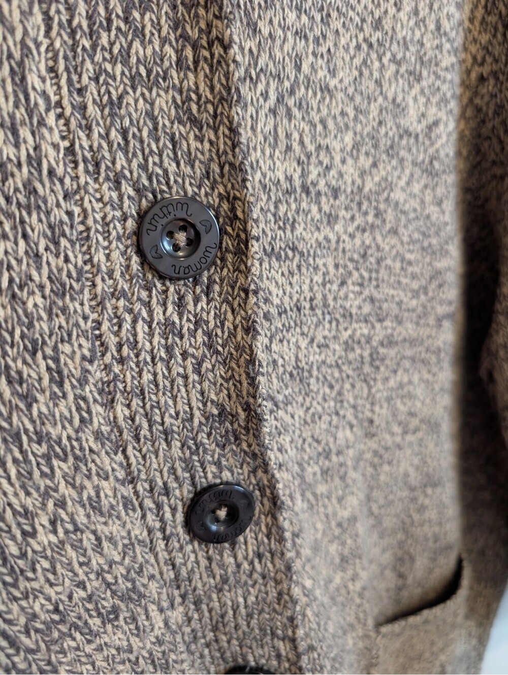 Woman Within 26/28 Plus Long Brown Heathered Knit Button Front Cardigan Pockets - Picture 3 of 5